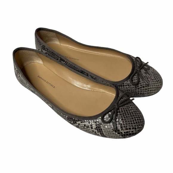 Banana Republic Shoes Womens 8 Ballet Flats Brown Snake Print Leather Slip On - Picture 1 of 7